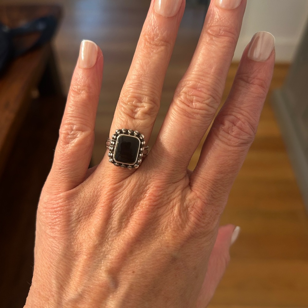 Sterling Silver Black Onyx Statement Ring Size 6